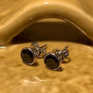 Sterling Silver Stud Earrings with Black Rhinestones